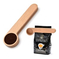 Home Kitchen Accessories Bag Clip Beechwood Measuring Spoon Wooden Spoon For Ground Coffee Wooden Coffee Tea Scoop