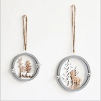 Wholesale New Year Elk Round Pendant Wood Christmas Craft Ornaments Gift For Home Party