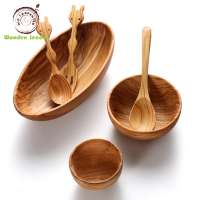 Natural Olive wooden Boat Bowl and Fork and Spoon travel set