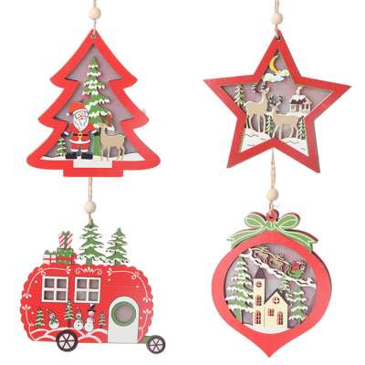 Happy New Year Gift Wooden Christmas Tree Decoration Hanging LED Light For Home Party