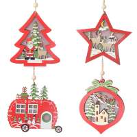 Happy New Year Gift Wooden Christmas Tree Decoration Hanging LED Light For Home Party